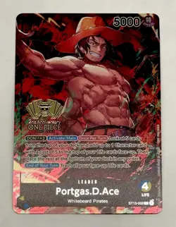 One Piece Portgas D. Ace 2nd Anniversary WINNER Card Gold Foil English ST13-002 - Image 1