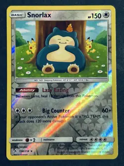 Snorlax 158/214 Sm-Unbroken Bonds Reverse Holo Pokemon Card LP - Image 2