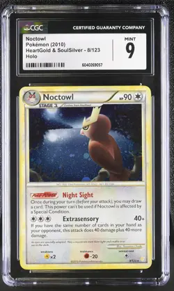 CGC 9 MINT Noctowl 2010 HeartGold & SoulSilver 8/123 Holo Pokemon Card - Image 1