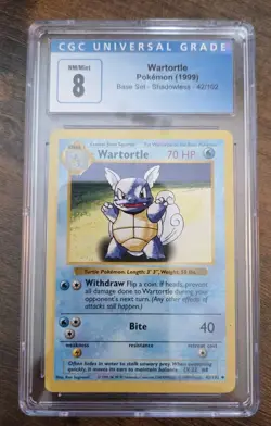 Pokemon #42 Wartortle Base Set Shadowless CGC 8 NM/Mint - Image 1