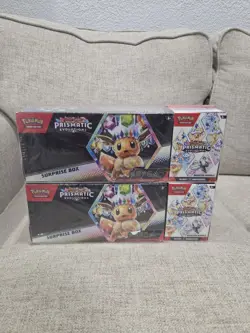 Lot Of 2 Sam’s Club Pokemon Prismatic Evolutions Surprise Boxe & Booster Bundle - Image 1