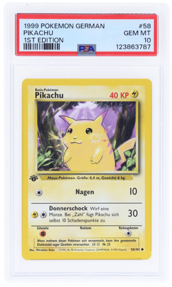 1999 Pokemon Base Set German Pikachu 1st Edition #58 PSA 10 - Image 1