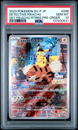2023 POKEMON JPN SV-P PROMO #098 DETECTIVE PIKACHU PSA 10 - Image 1