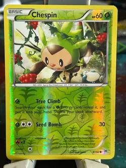 POKEMON CHESPIN 9/162 COMMON REVERSE HOLOFOIL BREAKTHROUGH LP CARD - Image 1
