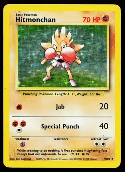 Hitmonchan 7/102 Holo Rare Base Set Pokemon Card - Image 1