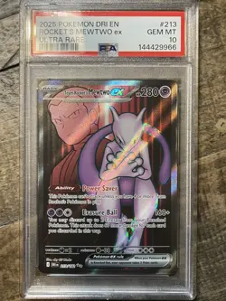 2025 POKEMON DRI EN-DESTINED RIVALS ULTRA RARE TEAM ROCKET'S MEWTWO EX PSA 10 - Image 1