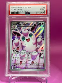 2025 POKEMON PFL EN-PHANTASMAL FLAMES ILLUSTRATION RARE #105 WIGGLYTUFF PSA 9 - Image 1