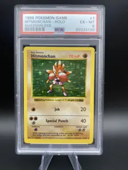 Hitmonchan Holo 7/102 Pokemon Base Set Shadowless (1999) EX-MT PSA 6 - Image 1