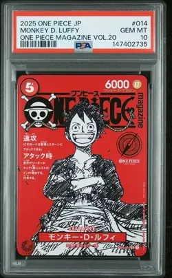 2025 ONE PIECE JPN PROMOS ONE PIECE MAGAZINE VOL.20 #014 MONKEY D. LUFFY PSA 10 - Image 1