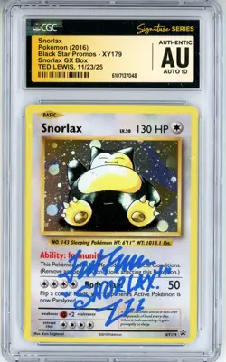 CGC Authentic Auto 10 Ted Lewis Pokemon TCG Snorlax XY179 Black Star Promo Holo - Image 1