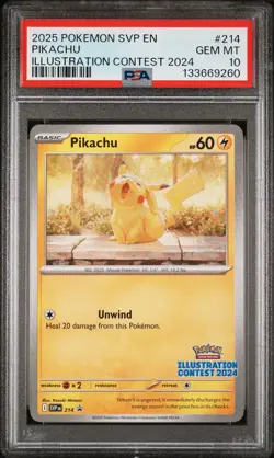 PIKACHU 214 ILLUSTRATION CONTEST 2024 SVP EN-SV BLACK STAR PROMO POKEMON PSA 10 - Image 1
