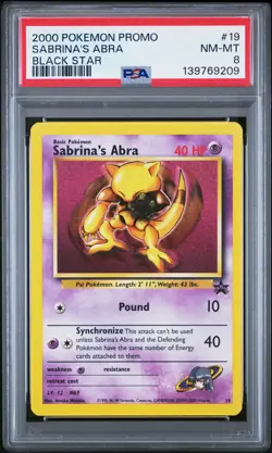 2000 POKEMON PROMO BLACK STAR #19 SABRINA'S ABRA PSA 8 - Image 1