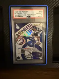 One Piece 2025 Monkey D. Luffy EB02-010 Dodgers X One Piece Night GEM MT PSA 10 - Image 1