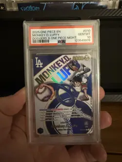 One Piece 2025 Monkey D. Luffy EB02-010 Dodgers X One Piece Night GEM MT PSA 10 - Image 2