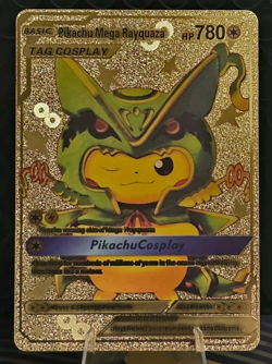 Pokemon Poncho Pikachu Mega Rayquaza 780hp GOLD Foil Fan Art Collector Card TCG - Image 1
