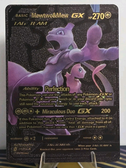 Pokemon Mewtwo Mew GX Tag Team Black Vinyl Gold Foil Fan Art Collector Card TCG - Image 1