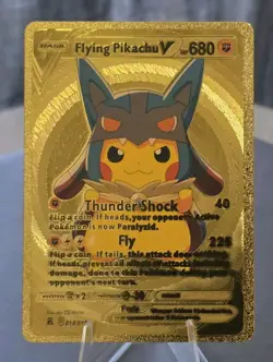 Pokemon Flying Pikachu V 680hp Gold Foil Fan Art Collector Card TCG - Image 1
