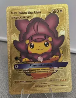 Pokemon Pikachu Mega Altaria Tag Cosplay Poncho Gold Foil Fan Art Collector Card - Image 1