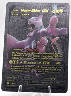 Pokemon Mewtwo Mew GX Tag Team Black Vinyl Gold Foil Fan Art Collector Card - Image 1