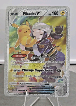 Pokemon Pikachu V 160hp Silver Foil Fan Art Collector Card TCG - Image 1