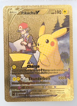 Pokemon Pikachu V 190hp Gold Foil Fan Art Collector Card TCG - Image 1