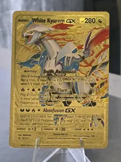 Pokemon White Kyurem GX 280hp Gold Foil Fan Art Collector Card TCG - Image 1