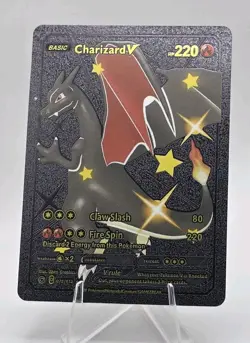 Pokemon Charizard V 220hp Black Vinyl Gold Foil Fan Art Collector Card TCG - Image 1