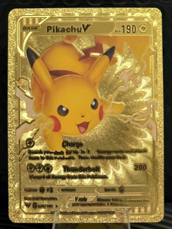 Pokemon Pikachu V 190hp Gold Foil Fan Art Collector Card TCG - Image 1