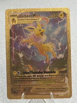 Pokemon Jolteon VMAX 300hp Gold Foil Fan Art Collector Card TCG - Image 1