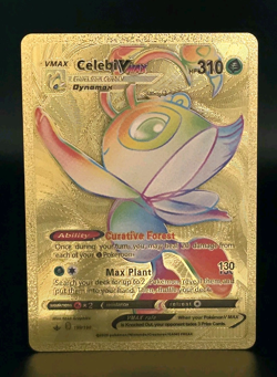 Pokemon Celebi VMAX 310hp GOLD Foil Fan Art Collector Card TCG Rainbow - Image 1