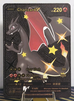 Pokemon Charizard V 220hp Black Vinyl Gold Foil Fan Art Collector Card TCG - Image 1