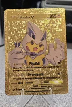 Pokemon Pikachu V 855hp Gold Foil Fan Art Collector Card TCG Lugia Poncho - Image 1