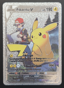 Pokemon Pikachu V 190hp Silver Foil Fan Art Collector Card TCG - Image 1