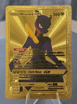 Pokemon Mewtwo GX 300hp Gold Foil Fan Art Collector Card TCG - Image 1