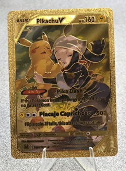 Pokemon Pikachu V 160hp Gold Foil Fan Art Collector Card TCG - Image 1
