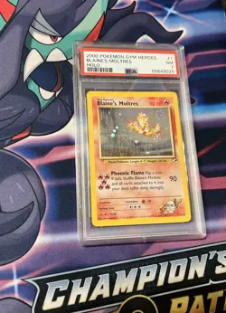 Pokemon 2000 Gym Heroes Blaine's Moltres 1/132 Holo Rare PSA 7 Unlimited Swirl - Image 1
