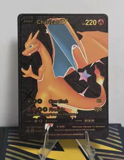 Pokemon Charizard V 220hp Black Vinyl Gold Foil Fan Art Collector Card TCG - Image 1