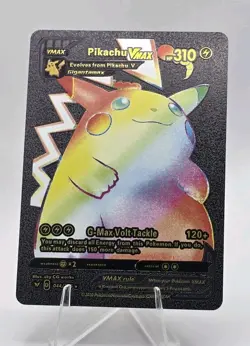 Pokemon Pikachu VMAX 310hp Black Vinyl Gold Foil Fan Art Collector Card TCG... - Image 1
