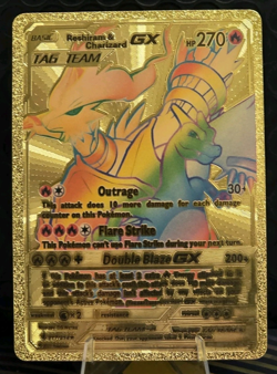 Pokemon Reshiram Charizard GX Tag Team 270hp Gold Foil Fan Art Card Rainbow - Image 1
