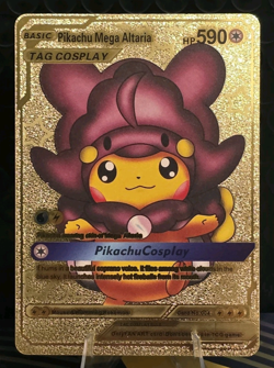 Pokemon Poncho Pikachu Mega Altaria 590hp GOLD Foil Fan Art Collector Card TCG - Image 1