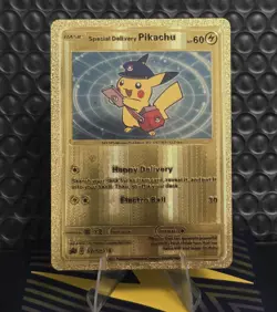 Pokemon Special Delivery Pikachu 60hp Gold Foil Fan Art Collector Card - Image 1