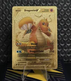 Pokemon Dragonite V 230hp Gold Foil Fan Art Collector Card TCG - Image 1