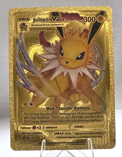 Pokemon Jolteon VMAX 300hp Gold Foil Fan Art Collector Card TCG - Image 1