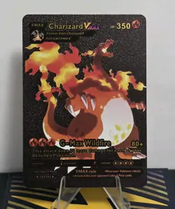 Pokemon Charizard VMAX 350hp Black Vinyl Gold Foil Fan Art Collector Card - Image 1