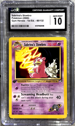 Pokemon Card 1st Ed. Sabrina's Slowbro CGC 10 Gem, Gym Heroes 60/132, WOTC 2000 - Image 1
