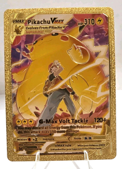 Pokemon Pikachu VMAX 310hp Gold Foil Fan Art Collector Card TCG - Image 1