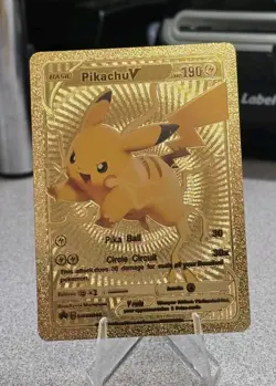 Pokemon Pikachu V 190hp Gold Foil Fan Art Collector Card TCG - Image 1