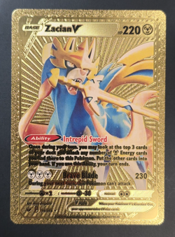 Pokemon Zacian V 220hp Gold Foil Fan Art Collector Card TCG - Image 1