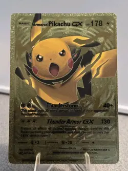 Pokemon Armored Pikachu GX 178hp Gold Foil Fan Art Collector Card TCG - Image 1