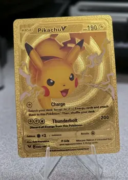 Pokemon Pikachu V 190hp Gold Foil Fan Art Collector Card TCG - Image 1